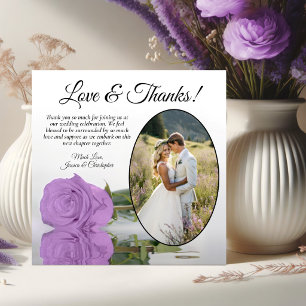 Elegante lila violette Rose mit ovalem Foto Hochze Dankeskarte