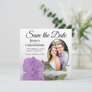 Elegante Lila-Violette Rose und ovales Foto Hochze Save The Date