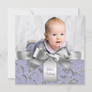 Elegante lila violette und graue Taufe Einladung