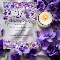 Elegante Lila Violetten Floral 21. Geburtstag Part
