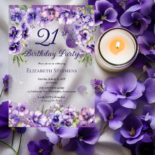 Elegante Lila Violetten Floral 21. Geburtstag Part Acryleinladungen