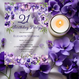 Elegante Lila Violetten Floral 21. Geburtstag Part Acryleinladungen