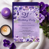 Elegante Lila Violetten Floral 21. Geburtstag Part