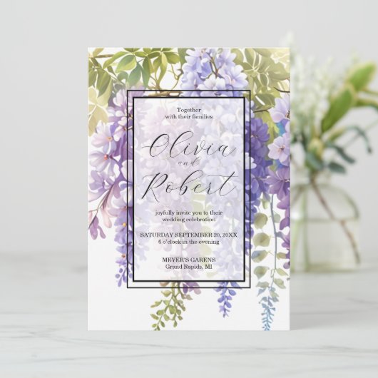 Elegante lila Wallis Einladung (Stehend Vorderseite)