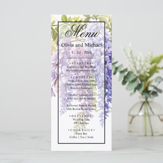 Elegante lila Wallis Menükarte (Stehend Vorderseite)