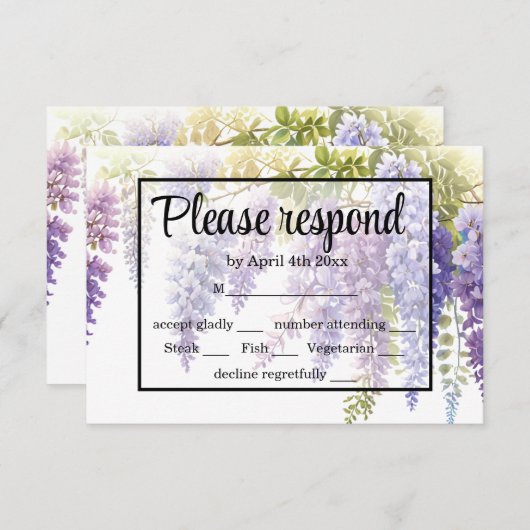 Elegante lila Walliser Hochzeit RSVP Karte (Vorne/Hinten)