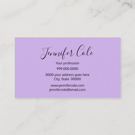 Elegante Lila Wasserfarbe Einzigartig Visitenkarte (Rückseite)