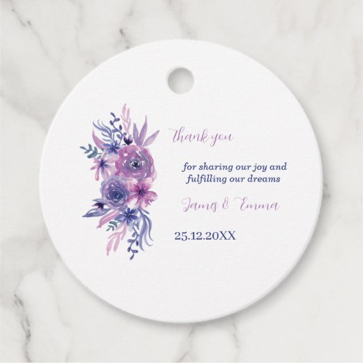 Elegante Lila Wasserfarbe Personalisierte Hochzeit Geschenkanhänger (Vorderseite)