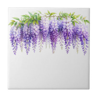 Elegante lila Wasserfarbe Wisteria blaue Blumen  Fliese