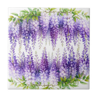 Elegante lila Wasserfarbe Wisteria blaue Blumen  Fliese