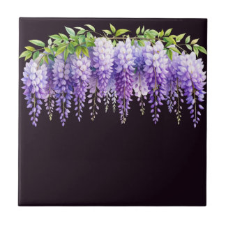 Elegante lila Wasserfarbe Wisteria blaue Blumen  Fliese