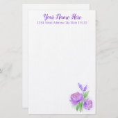 Elegante Lila Wasserfarben-Blume Briefpapier (Vorne/Hinten)