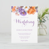 Elegante Lila Wasserfarben-Blume Hochzeit Einladung (Stehend Vorderseite)