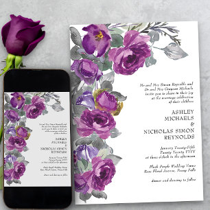 Elegante lila Wasserfarben-Blumen formelle Hochzei Einladung