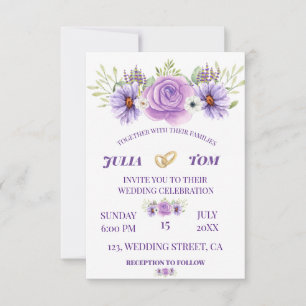 Elegante lila Wasserfarben-Blumenhochzeit RSVP Karte