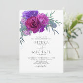 Elegante Lila Wasserfarben Botanische Hochzeit Einladung (Stehend Vorderseite)