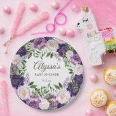 Elegante Lila Wasserfarbenflora Girl Babydusche Pappteller (Party)