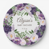 Elegante Lila Wasserfarbenflora Girl Babydusche Pappteller (Vorderseite)