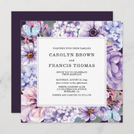 Elegante Lila Wasserfarbenhochzeit Einladung