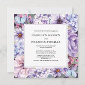 Elegante Lila Wasserfarbenhochzeit Einladung (Vorderseite)