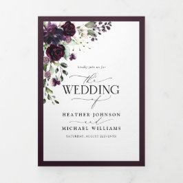 Elegante Lila Wasserfarbenmahlzeiten Dreifach Gefaltete Einladung