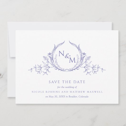 Elegante Lila Wasserfarbenmonogramm-Hochzeit Save The Date (Vorderseite)