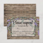 Elegante lila Wasserfarbenrustikale Lavendelhochze RSVP Karte (Vorne/Hinten)