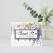 Elegante, lila Wasserfarbenwisteria Dankeskarte (Stehend Vorderseite)