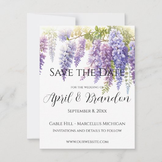 Elegante, lila Wasserfarbenwisteria Save The Date (Vorderseite)