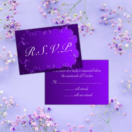 Elegante Lila Wedding RSVP Karte