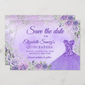 Elegante Lila Weihnachts-Mis-Quince Save the Date Einladung (Vorne/Hinten)