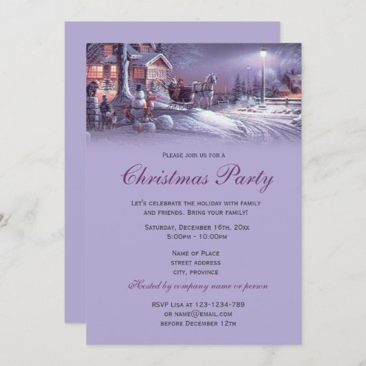 Elegante lila Weihnachtsfeier Einladung (Vorne/Hinten)
