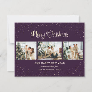 Elegante lila Weihnachtsfotos 3 Frohe Weihnachtsgr Feiertagskarte