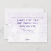 Elegante Lila Weihnachtswünsche Feiertagskarte (Rückseite)