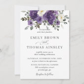 Elegante, Lila, weiße Blumengrün Hochzeit Einladung (Vorderseite)
