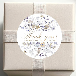 Elegante lila weiße Gold-Blumen-Hochzeit Danke Runder Aufkleber