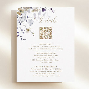 Elegante lila weiße Gold-Blumen-Hochzeitsdetails Begleitkarte