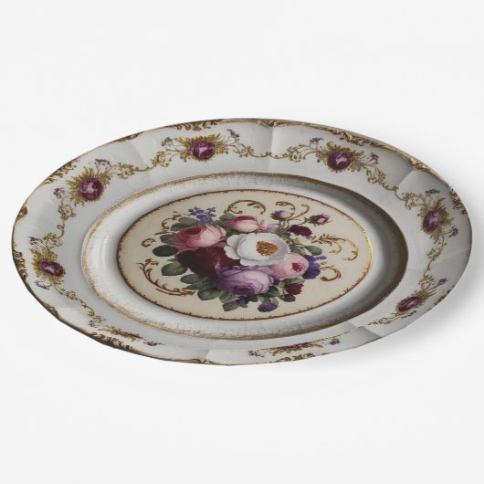 Elegante lila Wildblume Blumenhochzeit Pappteller (Schrägansicht)