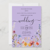 Elegante Lila Wildblume Hochzeit Einladung (Vorderseite)