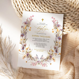 Elegante Lila Wildblume Taufe Einladung