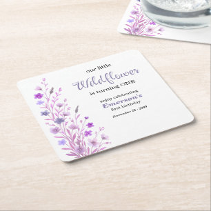 Elegante lila Wildblumen 1. Geburtstagsfeier Rechteckiger Pappuntersetzer