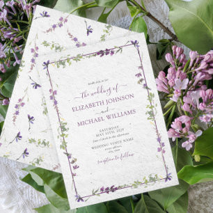 Elegante lila Wildblumen Aquarell-Hochzeit Einladung