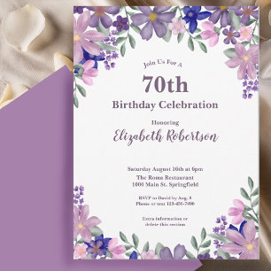 Elegante lila Wildblumen Frauen 70. Geburtstag  Einladung