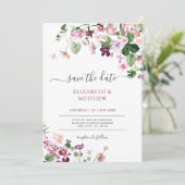 Elegante Lila Wildblumen Hochzeit Einladung (Stehend Vorderseite)