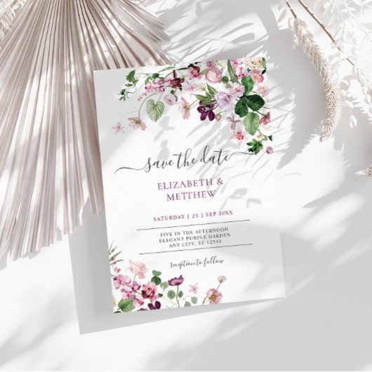 Elegante Lila Wildblumen Hochzeit Einladung