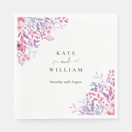 Elegante Lila Wildblumen Wasserfarbe Serviette (Vorderseite)