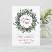 Elegante Lila Winter Berries Wreath Holiday Party Einladung (Stehend Vorderseite)