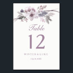 Elegante Lila Winter Floral Wedding Table Card Tischnummer<br><div class="desc">Elegante Lila Winter Graublütenflora Hochzeitskarte Tischnummer Tischkarte Siehe Niche und Nest Laden für Set. Wir haben Kunstwerke von Freshmint Paperie https://www.etsy.com/shop/FreshmintPaperie</div>