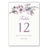 Elegante Lila Winter Floral Wedding Table Card Tischnummer (Rückseite)