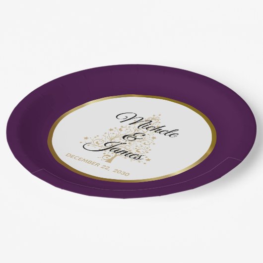 Elegante Lila Winterferien Pappteller (Schrägansicht)